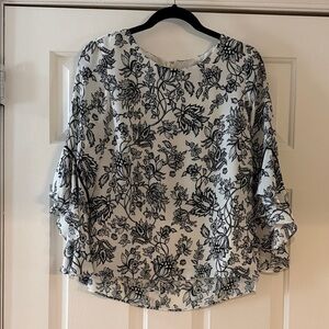 White House Black Market Black Floral Blouse